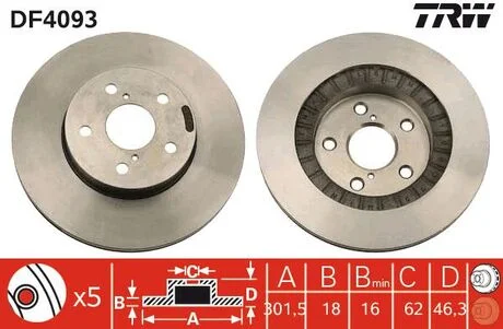 Диск тормозной (1 шт.).) TOYOTA Rav4 2,0 F "94-"00 TRW DF4093