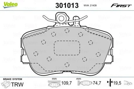 Гальмівні колодки дискові MERCEDES C-Class "1,8-2,8 "F "93-01 V301013 Valeo 301013
