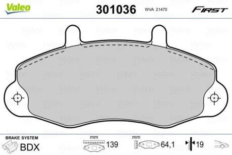 Тормозные колодки дисковые FORD Transit "2,0-2,5 "F "91-00 V301036 Valeo 301036