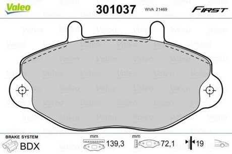 Гальмівні колодки дискові Ford Fiesta III"F "89-97 V301037 Valeo 301037