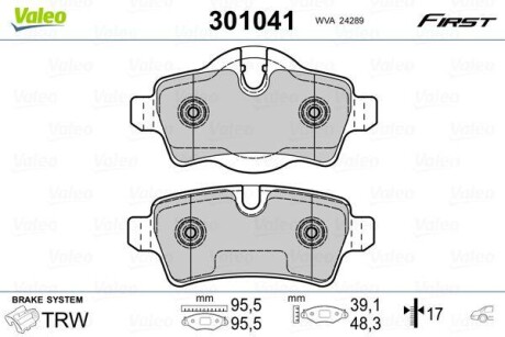 Гальмівні колодки дискові MINI Cooper/Clubman/Clubvan/Roadster "1,4-2,0 "R "06-15 V301041 Valeo 301041