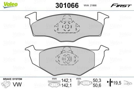 Тормозные колодки дисковые VAG Golf/Polo/Vento/Cordoba "1,0-1,9 "F "86-02 V301066 Valeo 301066