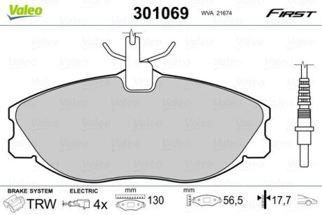 Тормозные колодки дисковые CITROEN/PEUGEOT Xsara/ZX/406/306 "1,9-3,0 "F "96-05 V301069 Valeo 301069