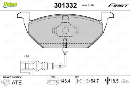 Гальмівні колодки дискові VAG A1/A3/Octavia/Rapid/Golf/Polo/Up "1,0-2,0 "F "96>> V301332 Valeo 301332