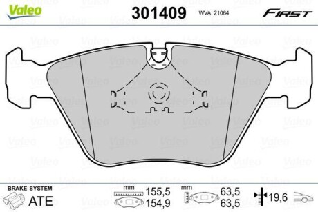 Тормозные колодки дисковые BMW 5(E39) "2,0-3,5 "F "95-04 V301409 Valeo 301409