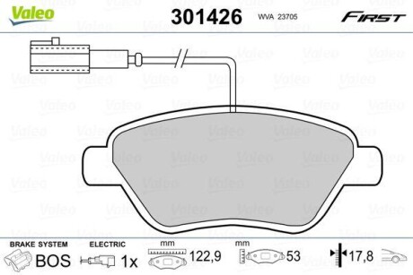 Гальмівні колодки дискові ALFA/CITROEN/FIAT/PEUGEOT Mito/Bravo/Doblo/Bipper "1,2-1,9 "F "01>> V301426 Valeo 301426