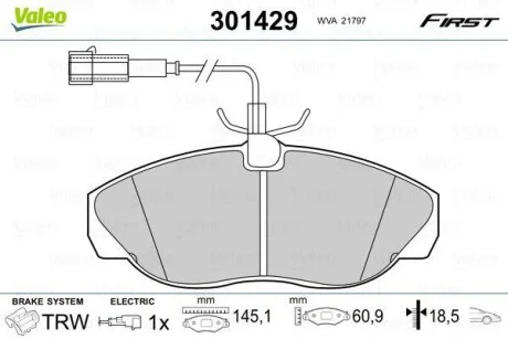 Гальмівні колодки дискові CITROEN/FIAT/PEUGEOT Jumper/Ducato/Boxer "F "94-02 V301429 Valeo 301429
