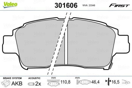 Тормозные колодки дисковые TOYOTA Yaris "1,0-1,4 "F "99-05 V301606 Valeo 301606