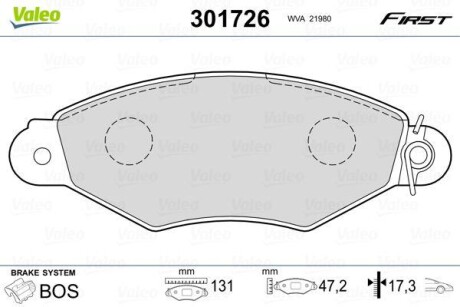 Гальмівні колодки дискові CITROEN/NISSAN/PEUGEOT/RENAULT Xsara/Kubistar/Kangoo "1,2-1,9 "F "93>> V301726 Valeo 301726