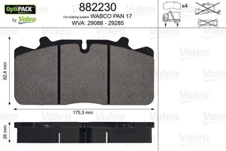 Гальмівні колодки. без монтажного комплекту (пропонувати ACC807) Valeo 882230