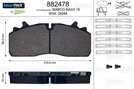 Колодки тормозные WVA 29284; 210,85,5x30 Valeo 882478 (фото 1)