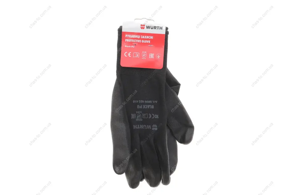 Рукавиці захисні Black PU, поліестер, покриття поліуретан, пара, р10, RED LINE WURTH 0899402410 (фото 1)