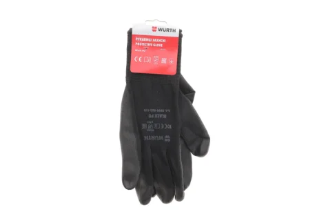 Рукавиці захисні Black PU, поліестер, покриття поліуретан, пара, р10, RED LINE WURTH 0899402410