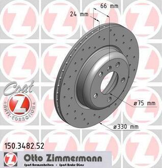 Тормозные диски перфорация ZIMMERMANN 150348252 (фото 1)