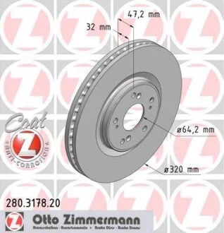 Диск тормозной перед HONDA ACCORD 2.4 08- ZIMMERMANN 280317820