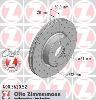 Диск гальмівний ZIMMERMANN 400362052